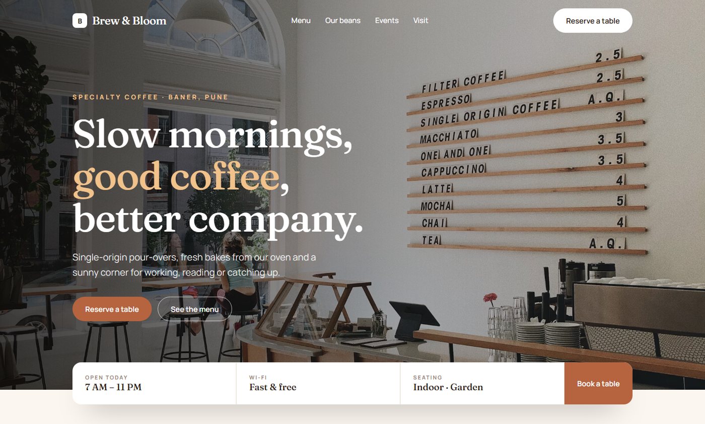 Brew & Bloom sample website