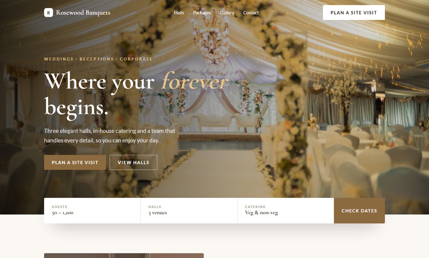 Rosewood Banquets sample website