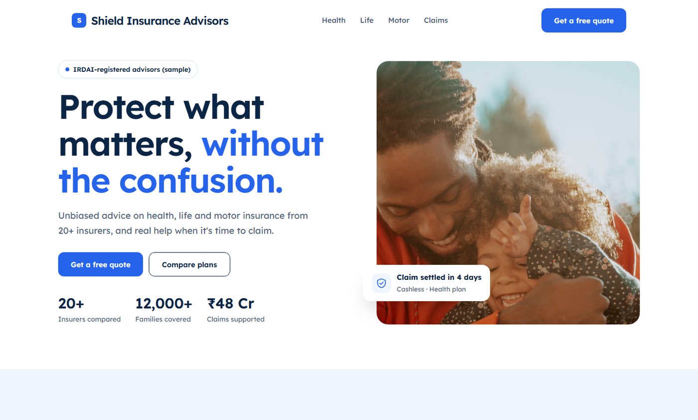 Shield Insurance Advisors sample website