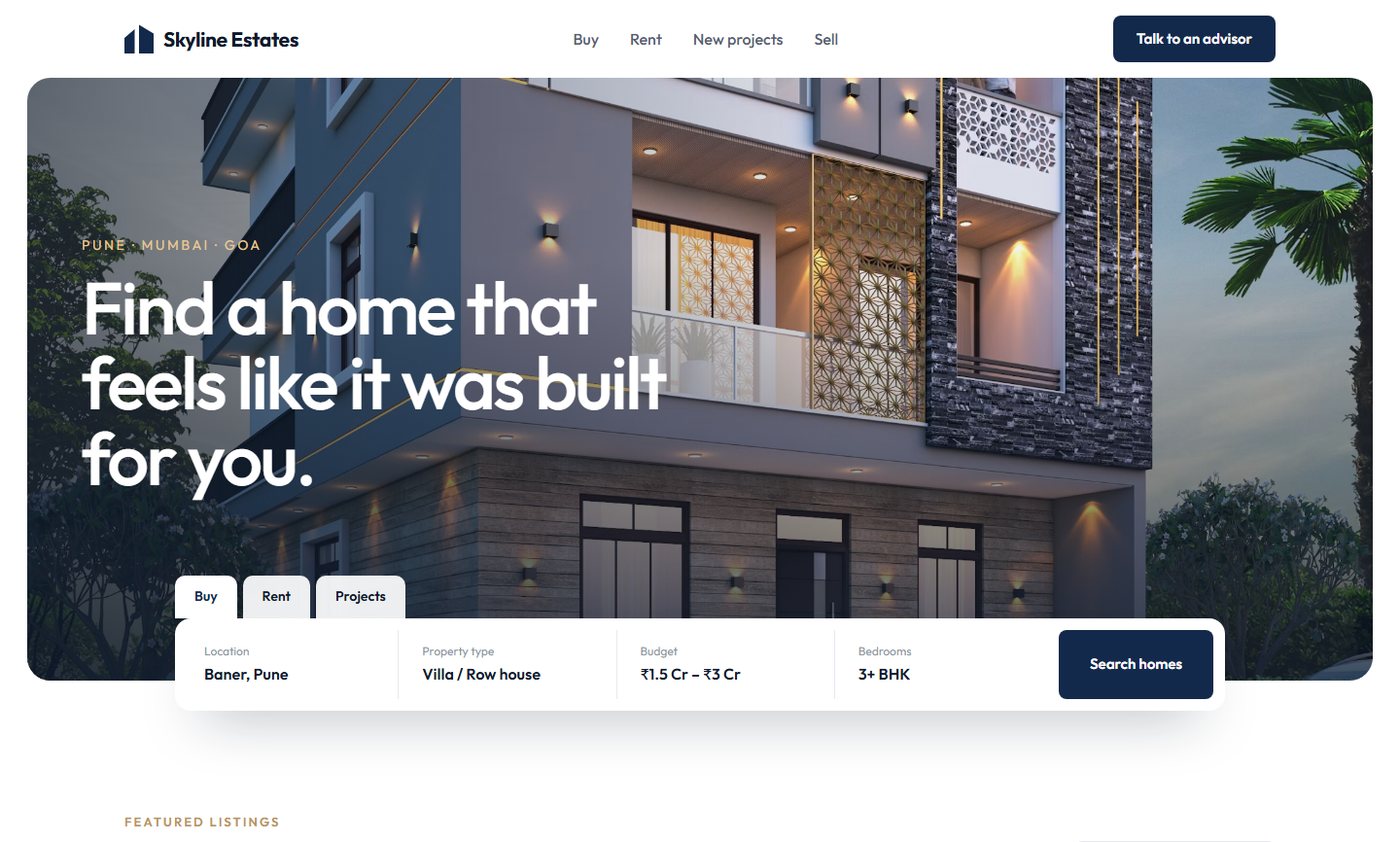 Skyline Estates sample website